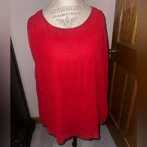 Red Chiffon long slit sleeve blouse